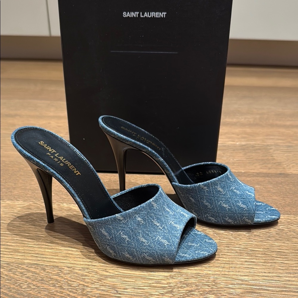 Saint Laurent Blue High Heel Mules